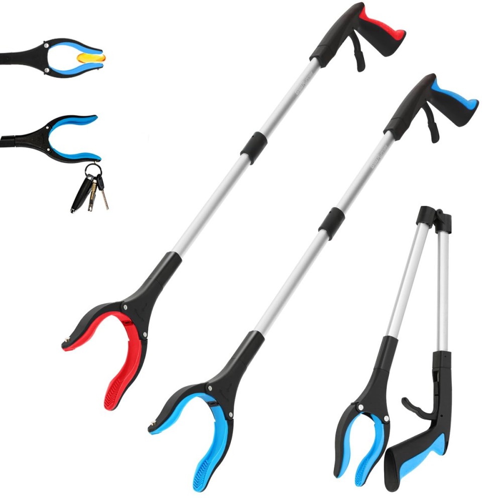 Grabber Reacher Tool - 32 Reacher Grabber Tool with Strong Magnetic and Swivel Head - Heavy Duty Pick Up Stick Grabbers for Seniors, Surgery Recovery Must Haves Gifts(Red + Blue)