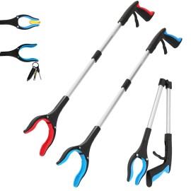 Grabber Reacher Tool - 32 Reacher Grabber Tool with Strong Magnetic and Swivel Head - Heavy Duty Pick Up Stick Grabbers for Seniors, Surgery Recovery Must Haves Gifts(Red + Blue)