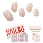 NAILOG Brand Pink Fusion Semi Cured Gel Nail Strips, 20Pcs Extra Long, Acrylic, Water Resistant, Glossy Finish, Custom Style, Irregular Shape, Unisex, Christmas