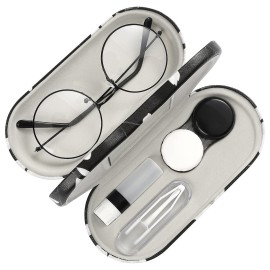 MoKo Double Eyeglass Case, Contact Lens Case with Mirror Tweezers Remover, 2 in 1 Double Sided Portable Contact Lens Box Holder Container Soak Storage Kit Sunglasses Pouch for Men & Women