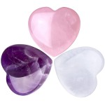 QINJIEJIE 1.2 Large Heart Crystals Rose Quartz Amethyst Healing Clear Crystal Heart Shape Love Stones Gemstones Stone Polished Thumb Gemstones Therapy Reiki Energy Balancing Gifts 3 Pcs
