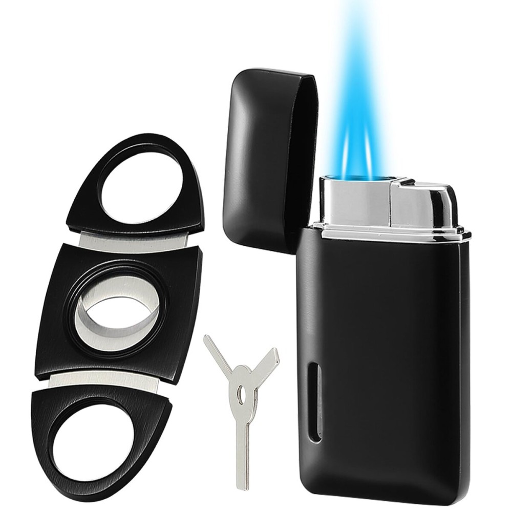 Bbsisgo  and Lighter Set, Double Jet Flame Butane Torch Lighter with Adjustment Flame Tools, Refillable Windproof Gas Lighter. Gifts for Men. Black(Sold Without Gas)