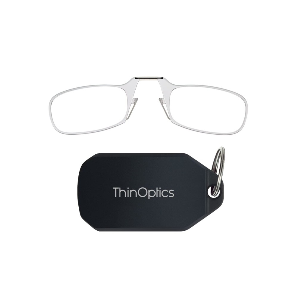 ThinOptics Keychain Case and Readers Rectangular Reading Glasses, Clear Frames / Black Case, 44 mm + 1.5