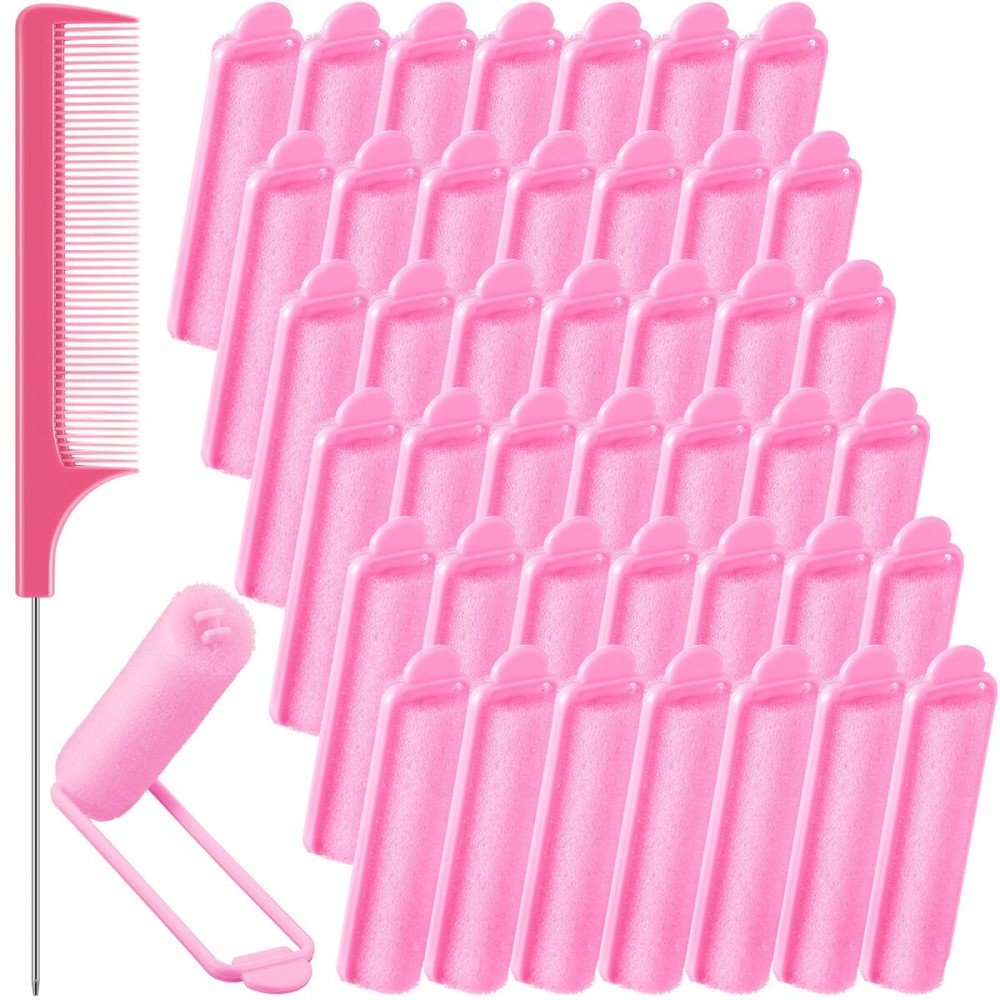 Syhood 43 Pcs Foam Sponge Hair Rollers Women 0.59 Inch Soft Sleeping Curlers Flexible Sponge Curler Tool and Rat Tail Comb for Hair Styling Hairdressing Overnight Curl and Volume(Pink)