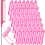 Syhood 43 Pcs Foam Sponge Hair Rollers Women 0.59 Inch Soft Sleeping Curlers Flexible Sponge Curler Tool and Rat Tail Comb for Hair Styling Hairdressing Overnight Curl and Volume(Pink)