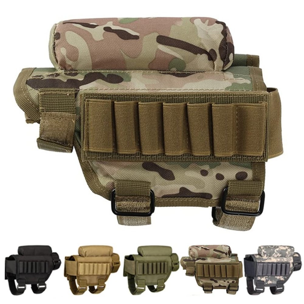 Wsobue Rifle Buttstock, Hunting Shooting Tactical Cheek Rest Pad Ammo Pouch with 7 Shells Holder (Camouflage ACU)