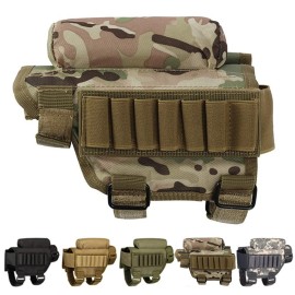 Wsobue Rifle Buttstock, Hunting Shooting Tactical Cheek Rest Pad Ammo Pouch with 7 Shells Holder (Camouflage ACU)