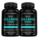 Vital Vitamins Multi Collagen Pills for Women & Men (2-Pack) - Hydrolyzed Collagen Peptides - Type I, II, III, V, X - Grass Fed, Non-GMO