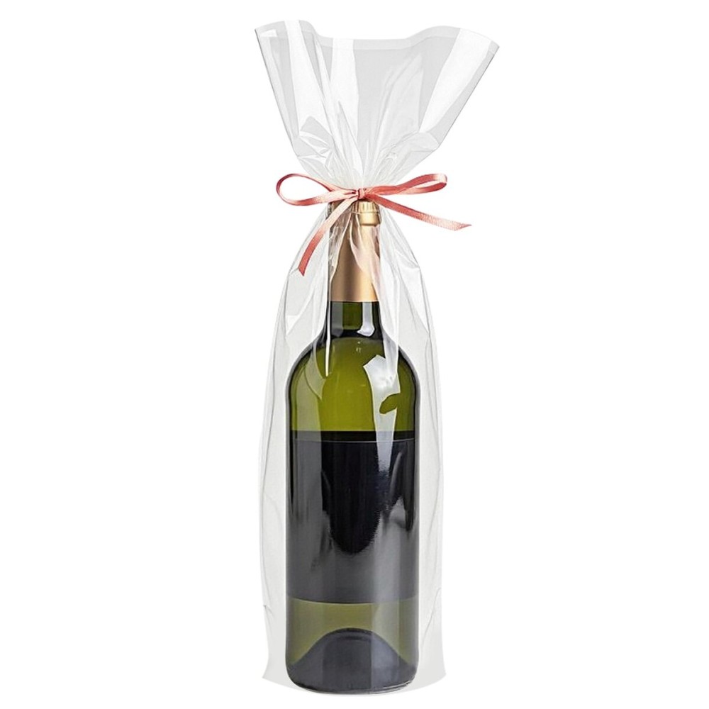 Morepack Cellophane Bags for Wine Bottles,6x18 Inches 100Pcs Clear Wine Gift Cello Bags With Twist Ties (Flat, No Gusset)
