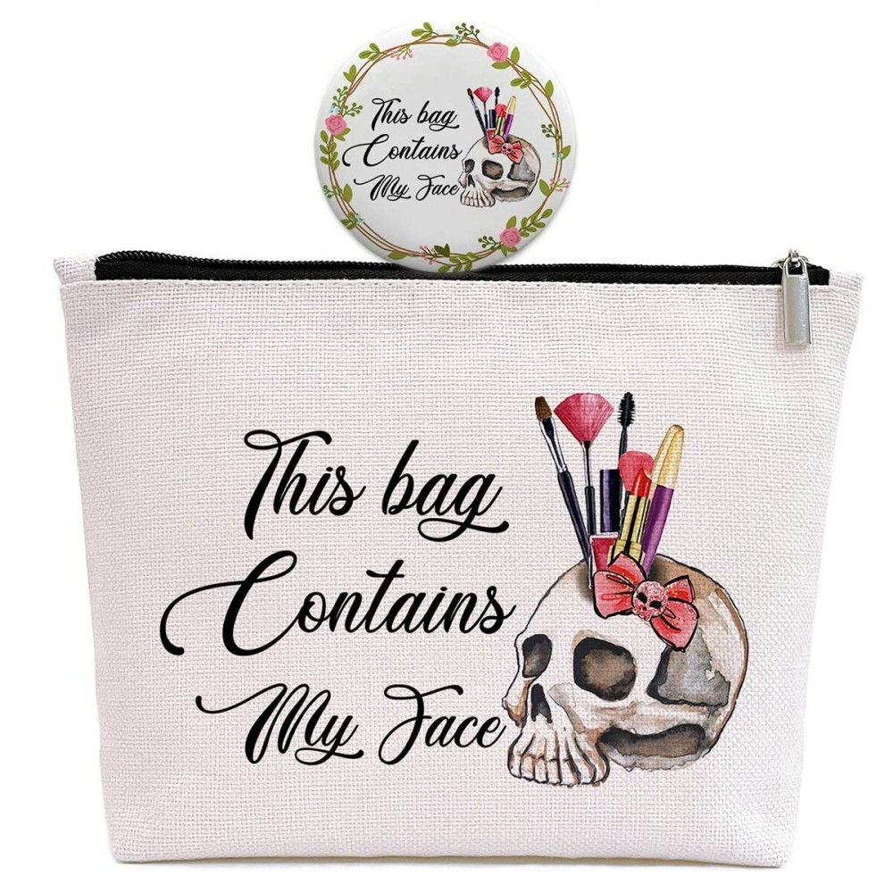 GevGuxLuo Friends Gift for Women, Halloween Funny Skull Gift, Birthday Gifts for Her Best Friend Bestie Sister, This Bag Contains My Face, Makeup Bag