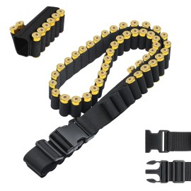 Tyseam 60 Round Adjustable Shotgun Shell Bandolier with Quick Release Buckle, 12/20 Gauge Shotgun Shell Holder with 8 Round Butt Stock Shell Holder for Hunting (Black)