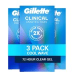 Gillette Clinical Antiperspirant and Deodorant for Men, 72hr Sweat & Odor Protection, Long Lasting Freshness, Anti-White Mark Technology, Clear Gel, Cool Wave Scent, 1.6 oz (Pack of 3)