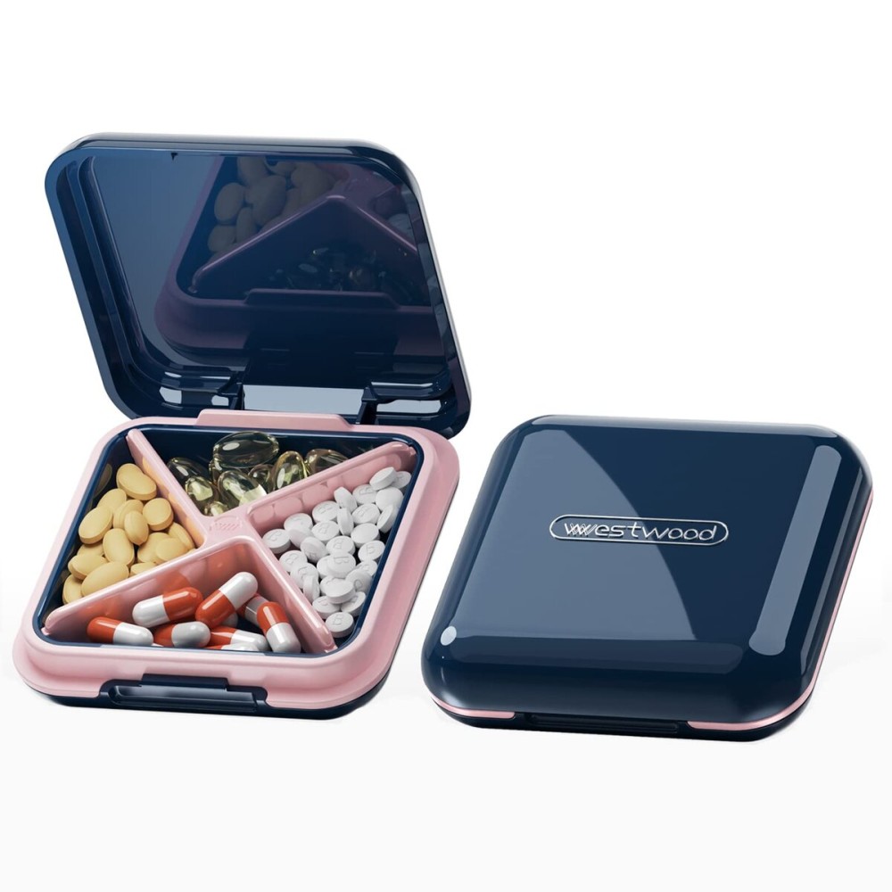 DUBSTAR Pill Box - Waterproof Portable Daily Small Case for Purses Pocket Compact Travel Medicine Holder for Vitamins,Fish Oils,Supplements,Medication(Deep Blue)