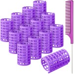 Syhood 12 Pcs Plastic Hair Rollers for Women Large Size Curlers Set Snap Roller Clips with Rat Tail Comb for Long Medium Short Hair Bangs, Salon Hairdressing Styling Tool(2.6 x 1.4 Inch,Purple)