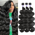 UDesire 12A Body Wave Bundles Human Hair(18 20 22inch) 100% Unprocessed Human Hair 3 Bundles Body Wave Brazilian Hair Bundles Weave Natural Black Color