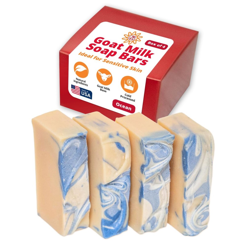 Goat Milk Stuff Goat Milk Soap - OCEAN SOAP | Handmade All-Natural, Goat Milk Soap Bars for Dry Skin Relief, Body & Face Wash for Men and Women, Bar Soap (Box of 4)