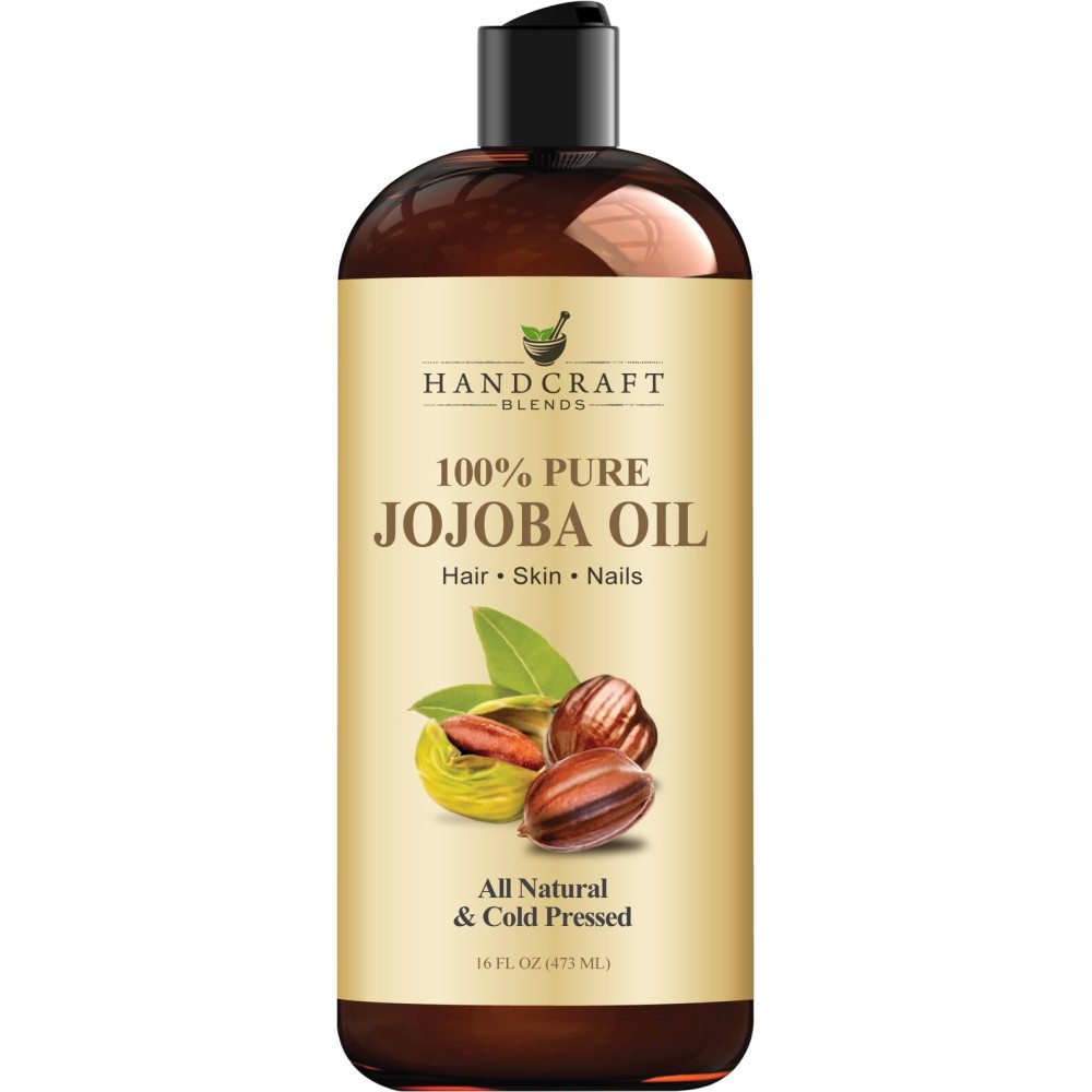 Handcraft Blends Jojoba Oil 16 Fl Oz | Cold-Pressed | 100% Pure and Natural | Premium Grade Carrier Oil | Hair | Skin | Body | Ayurvedic Skin Care | Massage | Hexane-Free