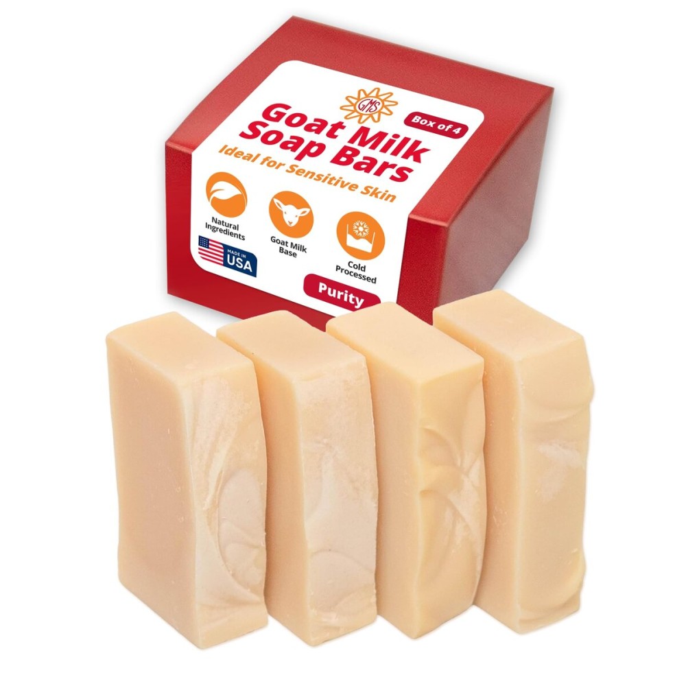 Goat Milk Stuff Goat Milk Soap - PURITY | All-Natural, Unscented, Fresh Goat Milk Soap Bar, Gentle on Sensitive Skin - Handmade (Box of 4)