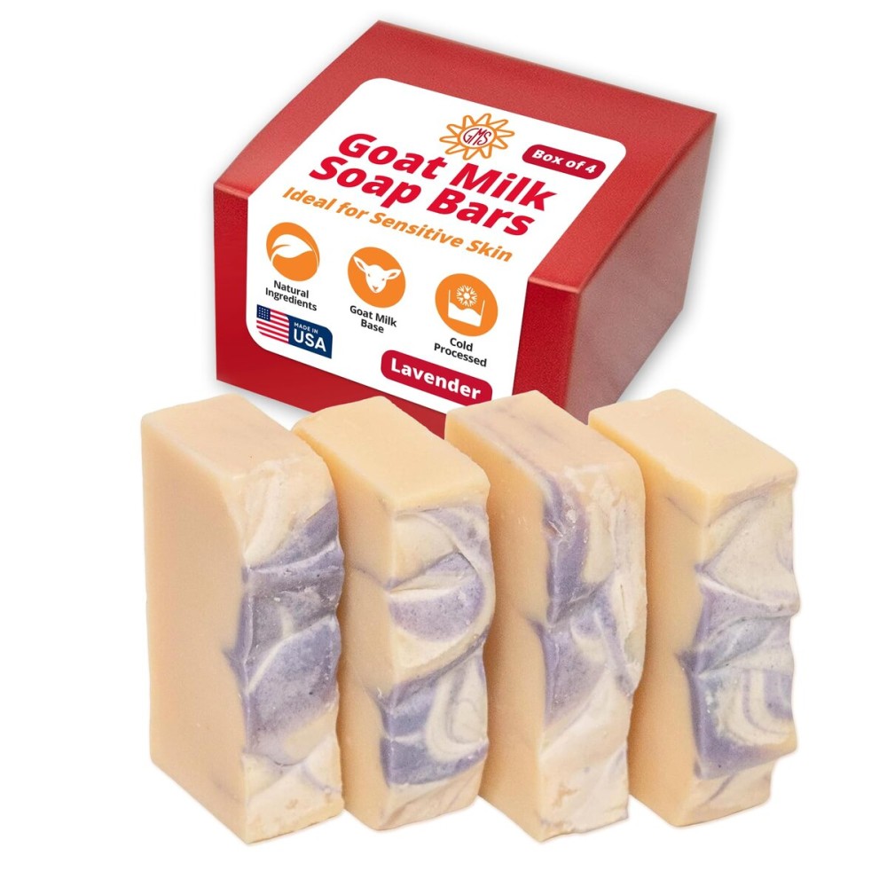 Goat Milk Stuff Goat Milk Soap - LAVENDER | All-Natural Soap, Moisturizing Bar For Hands and Body, For All Skin Types - Handmade (Box of 4)