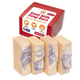 Goat Milk Stuff Goat Milk Soap - LAVENDER | All-Natural Soap, Moisturizing Bar For Hands and Body, For All Skin Types - Handmade (Box of 4)