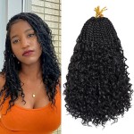 Goddess Box Braids Crochet Hair 12 Inch 8 Packs Pre-looped Bohemian Crochet Boho Box Braids With Curly Ends 3X Crochet Braids for Women Synthetic Braiding Hair (12 inch, 1B)