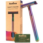 Bambaw Double Edge Safety Razor with 5 Safety Razor Blades, Women & Mens Safety Shaving Razor, Reusable Razor, Plastic Free - Rainbow