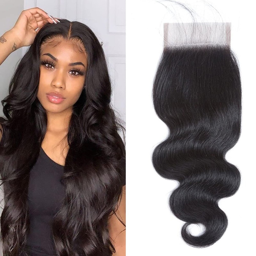 Body Wave Lace Top Closure Brazilian Human Hair Body Wave 4x4 Free Part Swiss Lace With Baby Hair Natural Black Color (10inch)