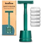 Bambaw Double Edge Close Comb Safety Razor with Stand, Shaving Razor for Men with 5 Safety Razor Blades, Reusable Eco Freindly DE Metal Razor - Sea Green