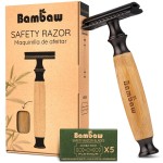 Bambaw Double Edge Safety Razor Men & Women with 5 Replacement Shaving Blades, Women Razor One Blade, Close & Smooth Shave (Thick Bamboo Black)