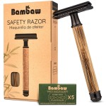 Bambaw Single Blade Razors for Men & Women, Bamboo Razor with 5 Blades, Double Edge Safety Razor, Eco-Friendly, Reusable & Plastic Free - Slim Bamboo Black