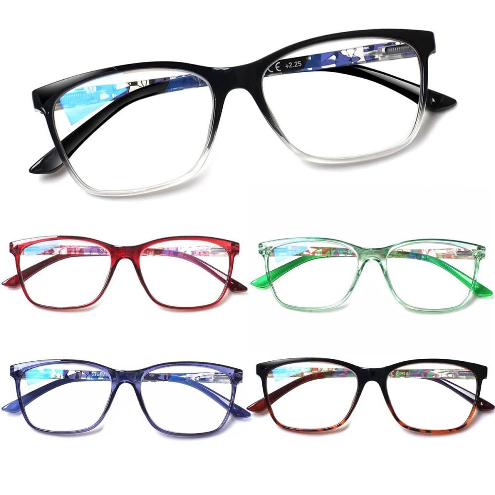 SIGVAN Ladies Reading Glasses Blue Light Blocking Spring Hinge Fashion Pattern Print Eyeglasses for Women (Multicolour 6, 2.75, x)