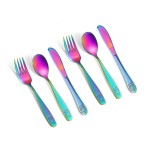 Pimoys 6 Pieces Rainbow Kids Silverware Stainless Steel Child and Toddler Utensils, Children\'s Safe Flatware Metal Cutlery Set Includes 2 Children Knives, 2 Forks & 2 Spoons