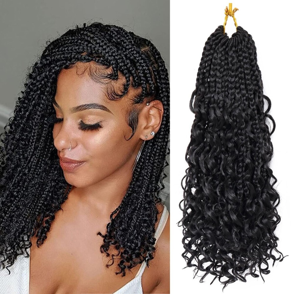 Goddess Box Braids Crochet Hair 12 Inch 1 Pack Pre-looped Bohemian Crochet Boho Box Braids With Curly Ends 3X Crochet Braids Hair for Women Synthetic Braiding Hair (12 inch, 1B)