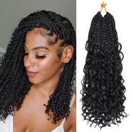 Goddess Box Braids Crochet Hair 12 Inch 1 Pack Pre-looped Bohemian Crochet Boho Box Braids With Curly Ends 3X Crochet Braids Hair for Women Synthetic Braiding Hair (12 inch, 1B)
