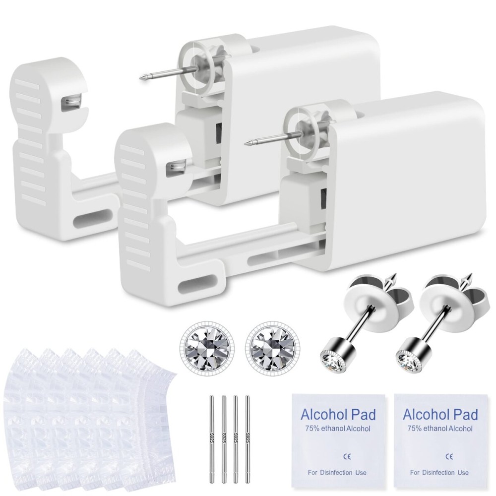 Ear Piercing Kit, Anzero 2 Pcs Disposable Ear Piercing Gun with Preloaded Ear Stud, at Home Self Ear Piercing Gun Kit - 2MM Earrings Stud