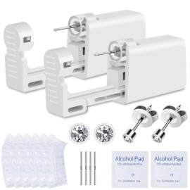 Ear Piercing Kit, Anzero 2 Pcs Disposable Ear Piercing Gun with Preloaded Ear Stud, at Home Self Ear Piercing Gun Kit - 2MM Earrings Stud