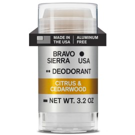 Aluminum-Free Deodorant for Men by Bravo Sierra, 1-Pack -Contains Natural Ingredients -Long Lasting All-Day Odor and Sweat Protection - Citrus and Cedarwood, 3.2 oz -Paraben-Free, Vegan & Cruelty-Free