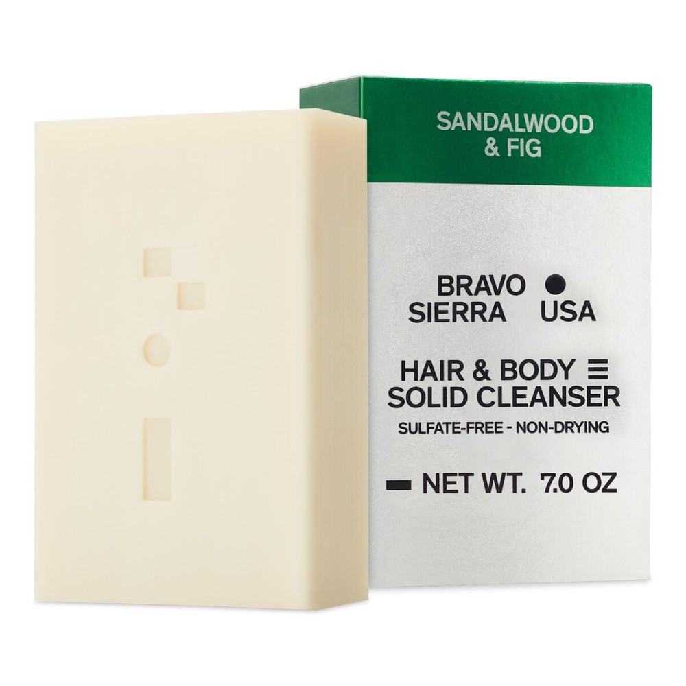 Bravo Sierra Body and Hair Mens Soap Bar All-In-One Shampoo & Soap for Men\'s Face, Hair & Body - Sandalwood & Fig, 7 oz - Coconut, Shea Butter and Oat Flour for Soft Skin and Healthy Hair
