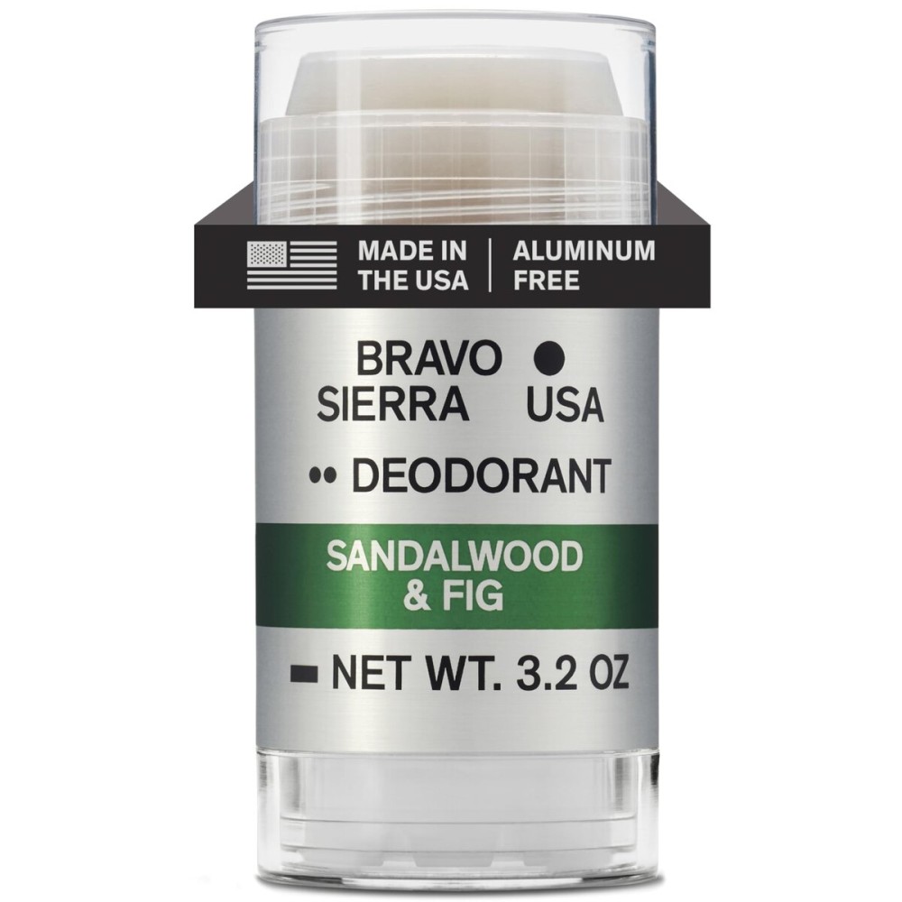 Aluminum-Free Deodorant for Men by Bravo Sierra, 1-Pack - Contains Natural Ingredients - Long Lasting All-Day Odor and Sweat Protection -Sandalwood and Fig, 3.2 oz - Paraben-Free, Vegan & Cruelty-Free