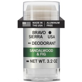 Aluminum-Free Deodorant for Men by Bravo Sierra, 1-Pack - Contains Natural Ingredients - Long Lasting All-Day Odor and Sweat Protection -Sandalwood and Fig, 3.2 oz - Paraben-Free, Vegan & Cruelty-Free