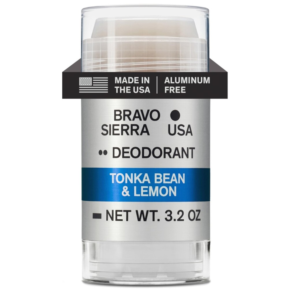 Aluminum-Free Deodorant for Men by Bravo Sierra, 1-Pack - Contains Natural Ingredients -Long Lasting All-Day Odor and Sweat Protection -Tonka Bean and Lemon, 3.2 oz -Paraben-Free, Vegan & Cruelty-Free