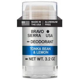 Aluminum-Free Deodorant for Men by Bravo Sierra, 1-Pack - Contains Natural Ingredients -Long Lasting All-Day Odor and Sweat Protection -Tonka Bean and Lemon, 3.2 oz -Paraben-Free, Vegan & Cruelty-Free