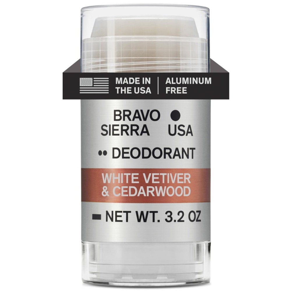 Aluminum-Free Deodorant for Men by Bravo Sierra, 1-Pack-Contains Natural Ingredients-Long Lasting All-Day Odor and Sweat Protection-White Vetiver & Cedarwood, 3.2 oz-Paraben-Free, Vegan & Cruelty-Free