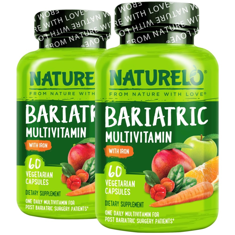 NATURELO Bariatric Multivitamin - One Daily with Iron - Supplement for Post Gastric Bypass Surgery Patients - Natural Whole Food Nutrition - 60 Veggie Capsules (Pack of 2)