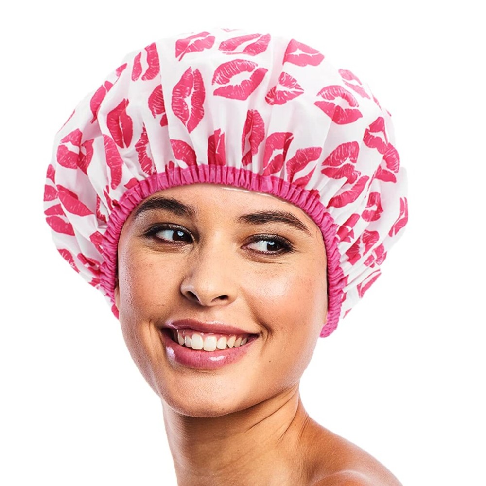 Reusable Shower & Bath Cap & Lined, Oversized Waterproof Shower Caps Large Designed for all Hair Lengths with PEVA Lining & Elastic Band Stretch Hem Hair Hat - Fashionista Showered With Kisses
