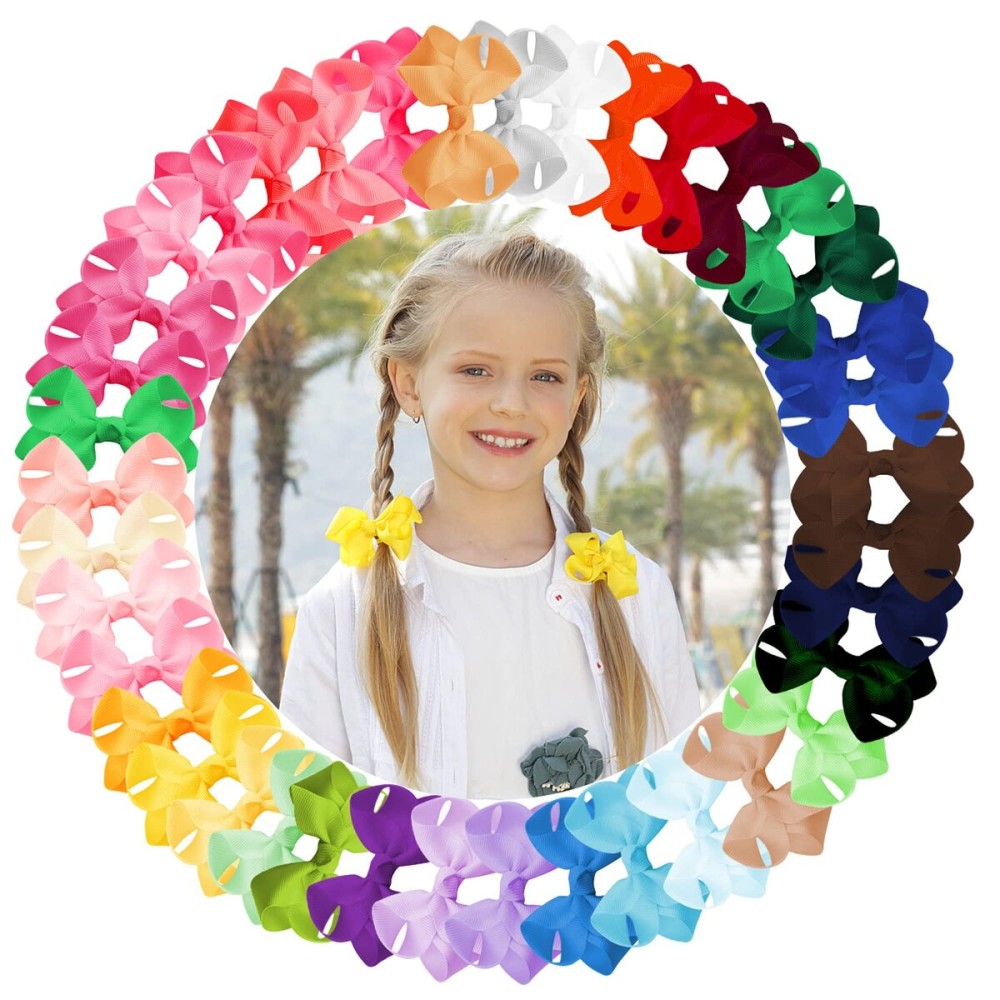 Oaoleer 40Pcs 3 Grosgrain Ribbon Alligator Clips, Barrettes & Hair Accessories for Baby Girls, Infants, Toddlers, Kids, Teens, Children (3 Inch, 40 Colors)