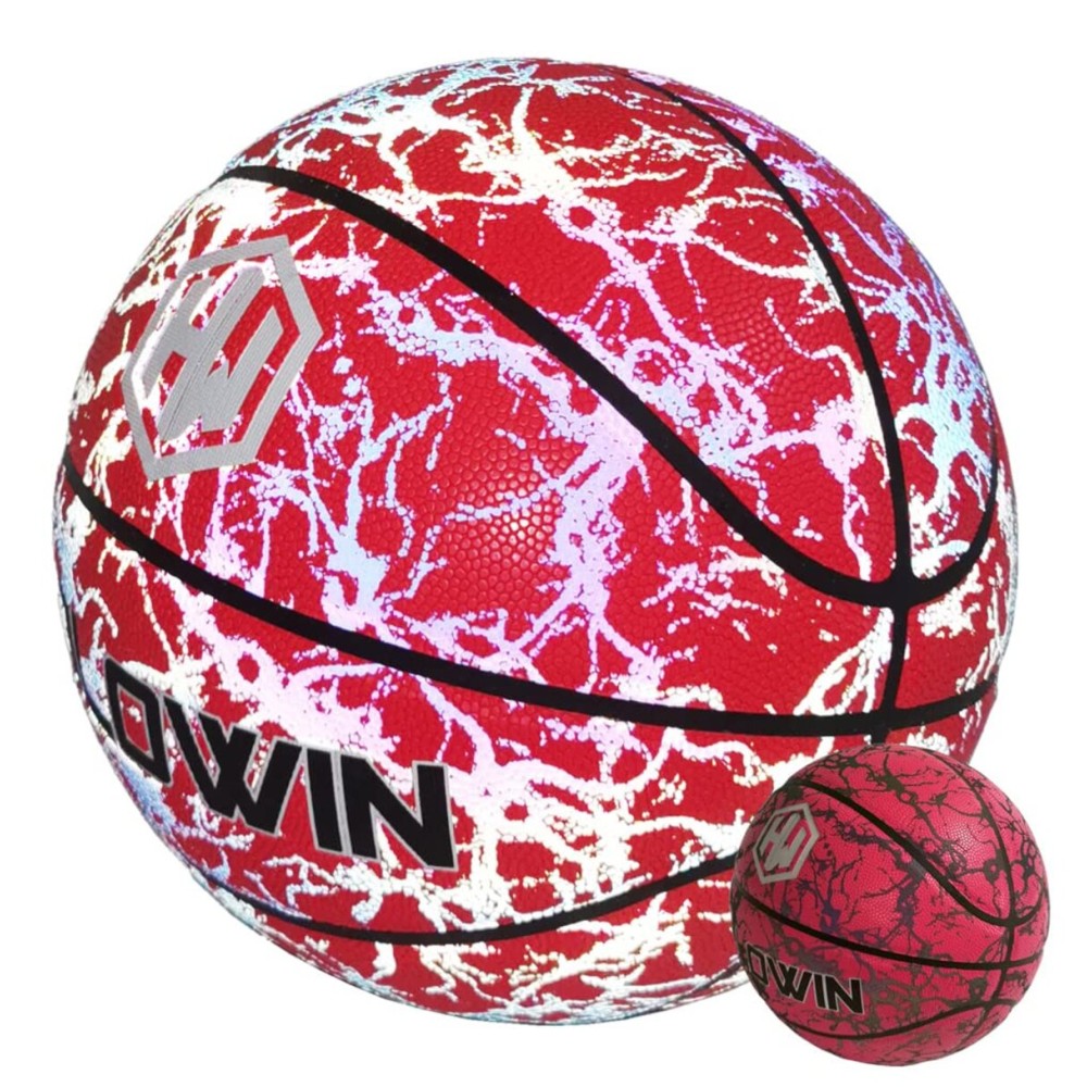HW HOLOWIN Reflective Glowing Holographic Luminous Basket Ball for Night Game, Perfect HoloHoops Toys (red, Size 7)