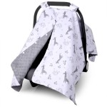 Metplus 2 in 1 Baby Car Seat Cover, Car Seat Canopy for Babies, Mom Nursing Cover, Minky Baby Carrier Covers, Newborn Boy Girl Shower Gift, Elephant Giraffe