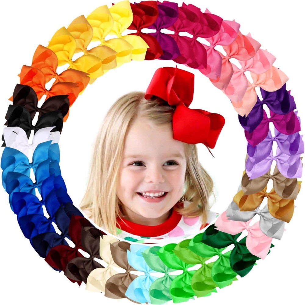 Oaoleer 40Pcs 6 Hair Bows Clips Grosgrain Ribbon Bows Hair Alligator Clips Hair Barrettes Hair Accessories for Baby Girls Infants Toddlers Kids Teens Children (6 Inch)