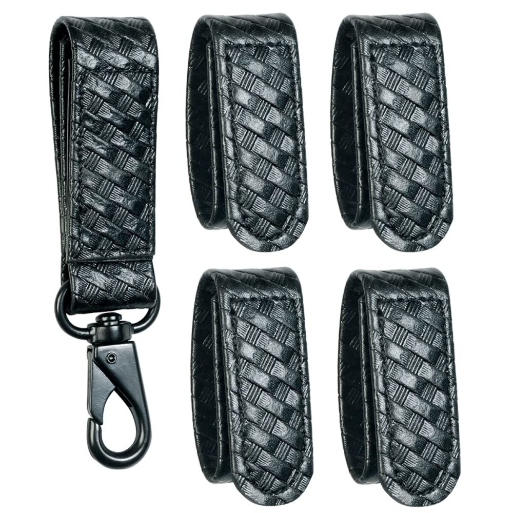 TAFTACFR Basketweave Duty Belt Keeper with Double Snaps(Set of 4) +1 Keeper with Strong Metal Key Clip(1 Pack)